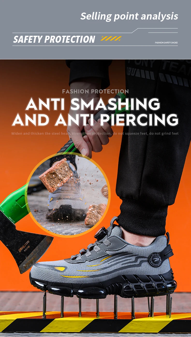 Men’s Rotating Button Safety Shoes – Anti-Smash & Anti-Puncture